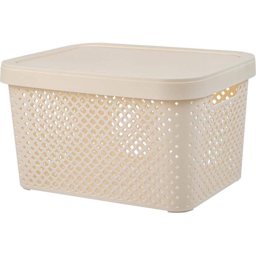 Изображение товара Корзина Plast Team Stockholm с крышкой 36х27,5х20,5 см молочный туман
