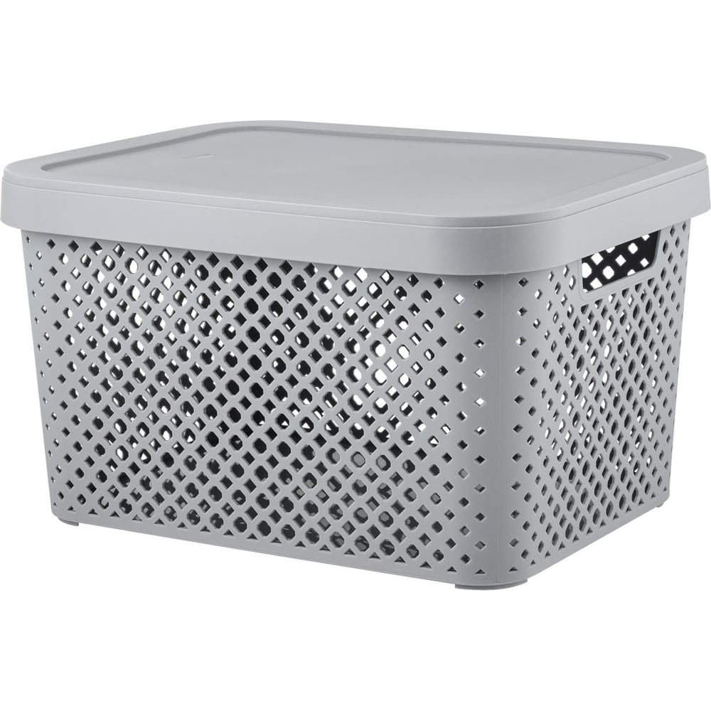 Изображение товара Корзина для хранения Plast Team Stockholm с крышкой 36х27,5х20,5 см серый шторм