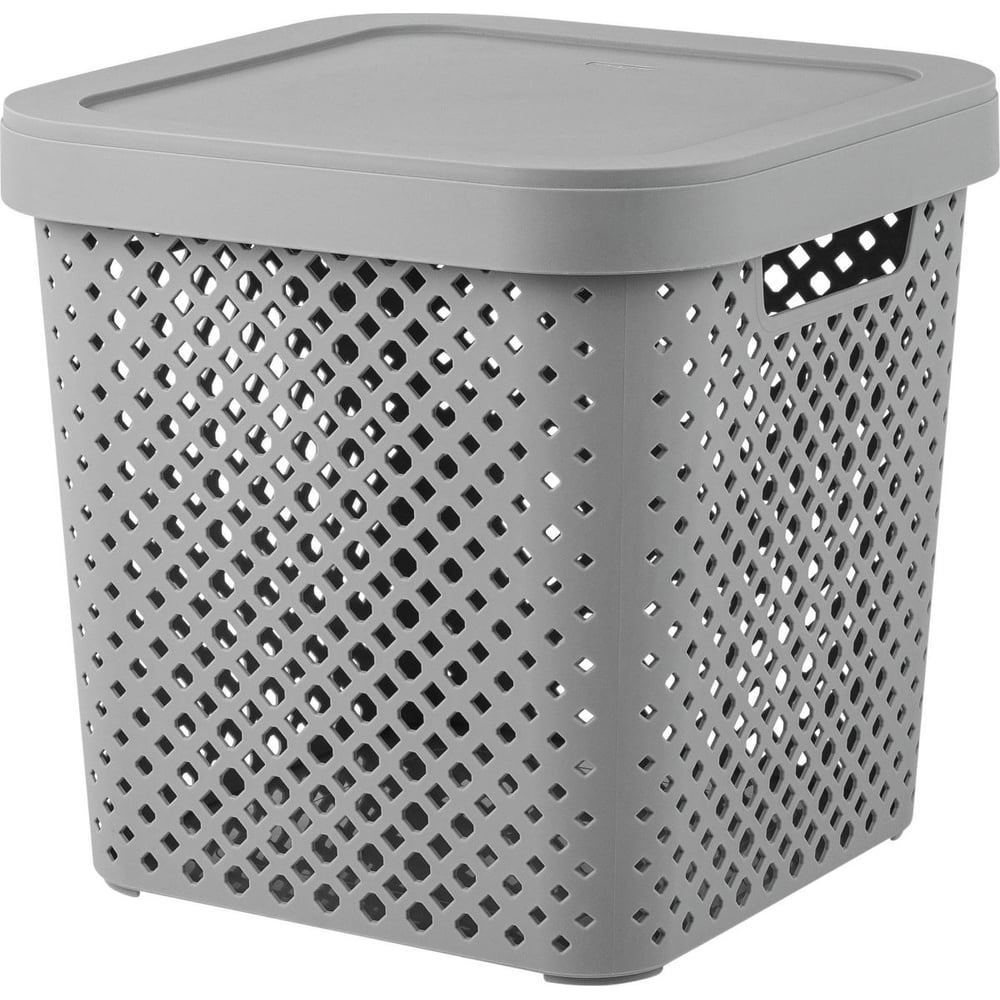 Изображение товара Корзина Plast Team Stockholm 280175 с крышкой 31х31х30 см серый шторм