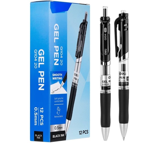 Изображение товара Ручка гелевая DELI Mate авт. 0.5 мм, резиновая манжета, черные чернила, прозрачный, 12 шт. в наборе EQ10420