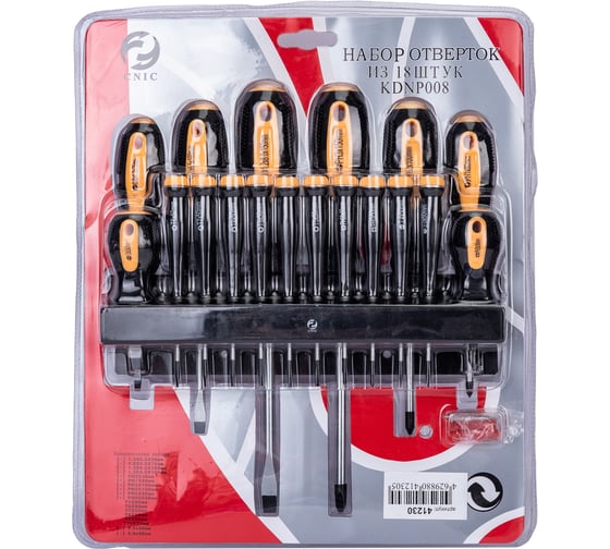 Изображение товара Набор отверток CNIC 18шт 4 шл., 4 кр., 10 часовых с магнит. нак., CrV, ре KDNP008 41230