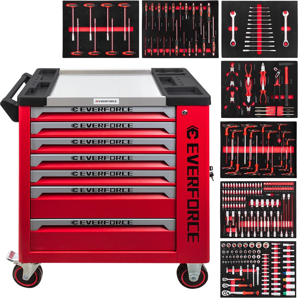 Изображение товара Набор ручных инструментов EVERFORCE в стальной тележке 258 предметов EF-55308