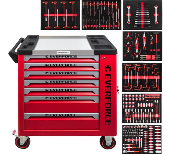 Изображение товара Набор ручных инструментов в стальной тележке EVERFORCE 258 предметов EF-55308(63446)