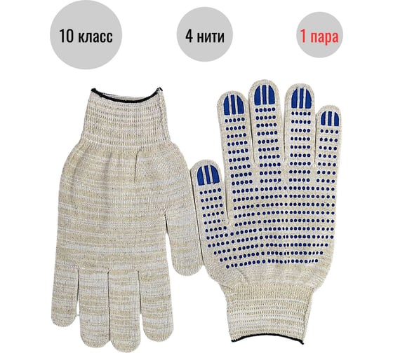 Изображение товара Трикотажные перчатки с ПВХ-покрытием ООО Пломба.Ру Точка, 10 класс 4 нити, белые, 1 пара в упаковке, 700022