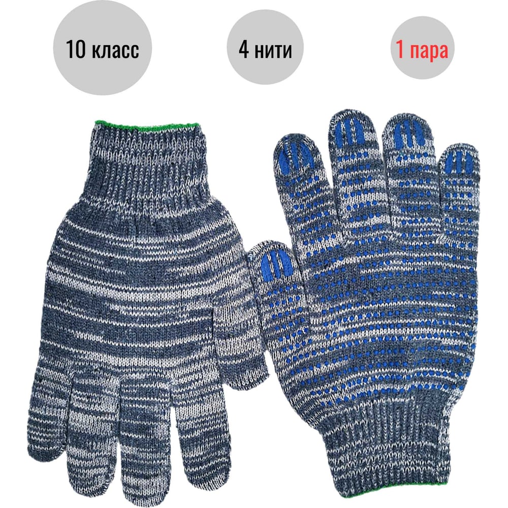 Изображение товара Трикотажные перчатки с ПВХ-покрытием 10 класс универсальные серые