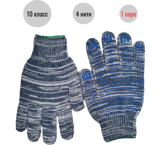 Изображение товара Трикотажные перчатки с ПВХ-покрытием ООО Пломба.Ру Точка, 10 класс 4 нити, серые, 1 пара в упаковке, 700025