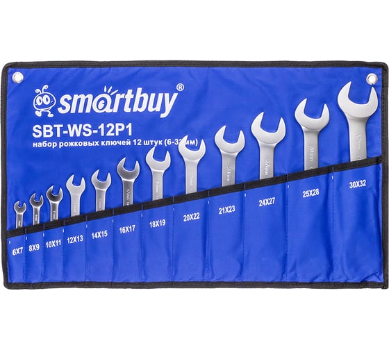 Изображение товара Набор рожковых ключей Smartbuy Tools 12 штук, 6-32 мм, в ткан. чехле SBT-WS-12P1