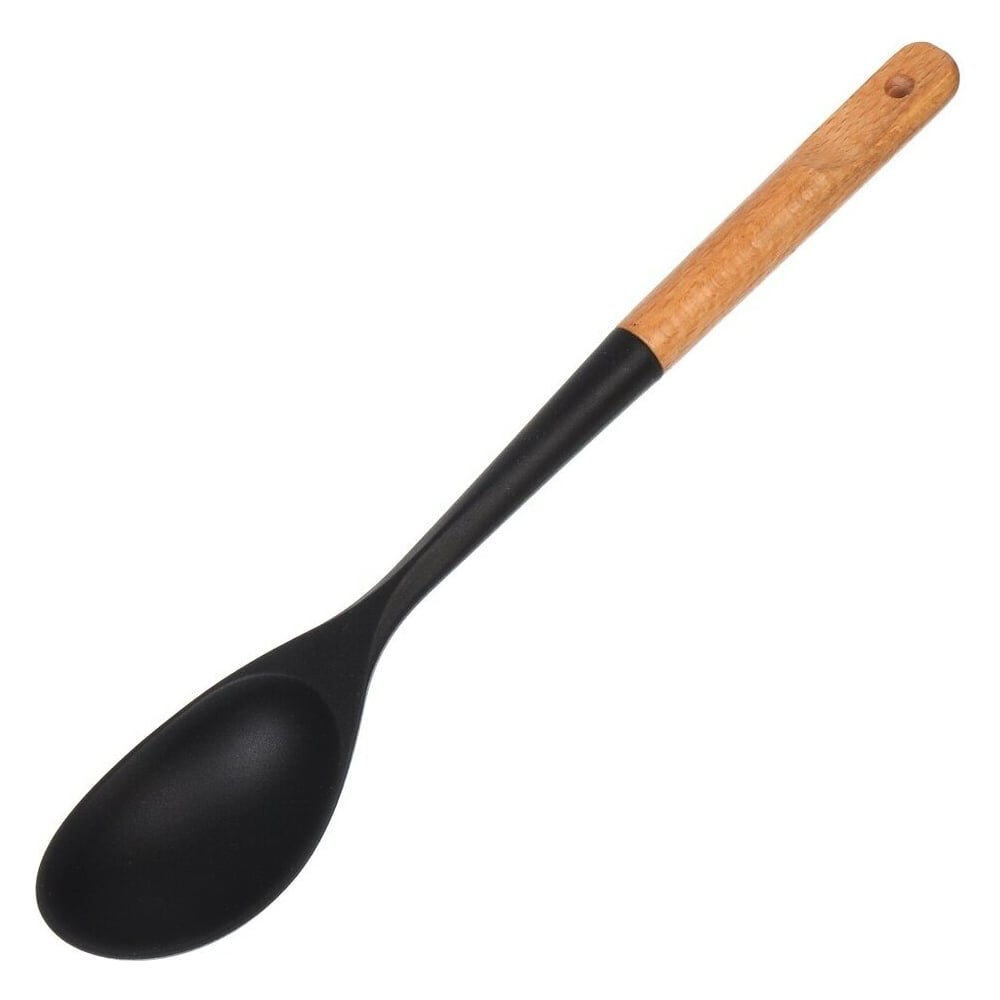 Изображение товара Поварская ложка Daniks бамбук силикон черная навеска 330мм