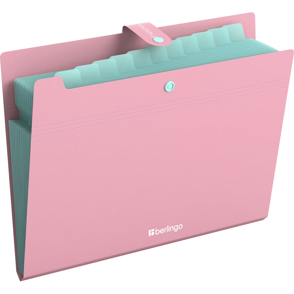 Изображение товара Папка Berlingo 12 отделений A4 розовая на кнопке легкая и прочная