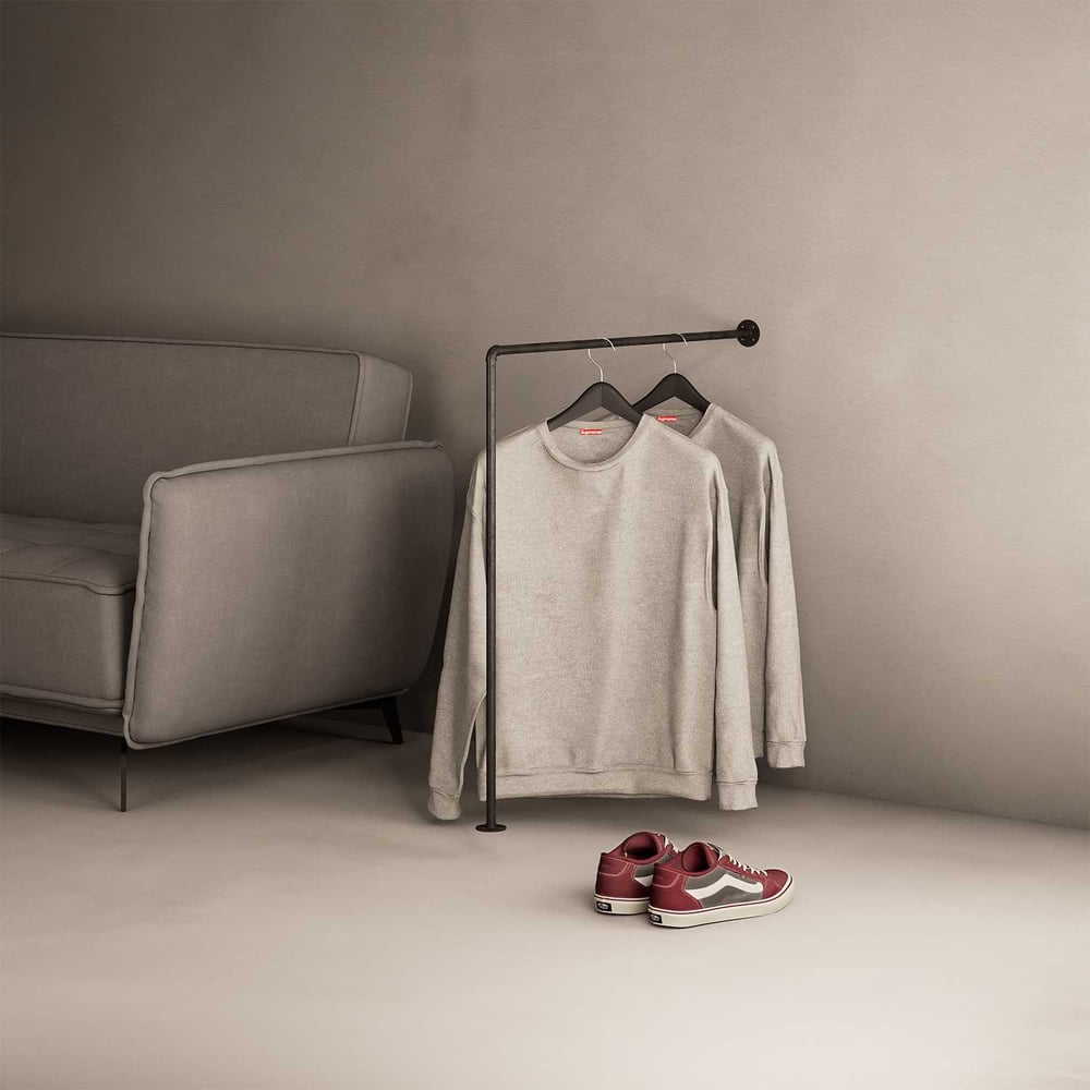 Изображение товара Вешалка-рейл одноуровневая пристенная в стиле Лофт Larvij PIPE04BL 1060x1060 мм черная