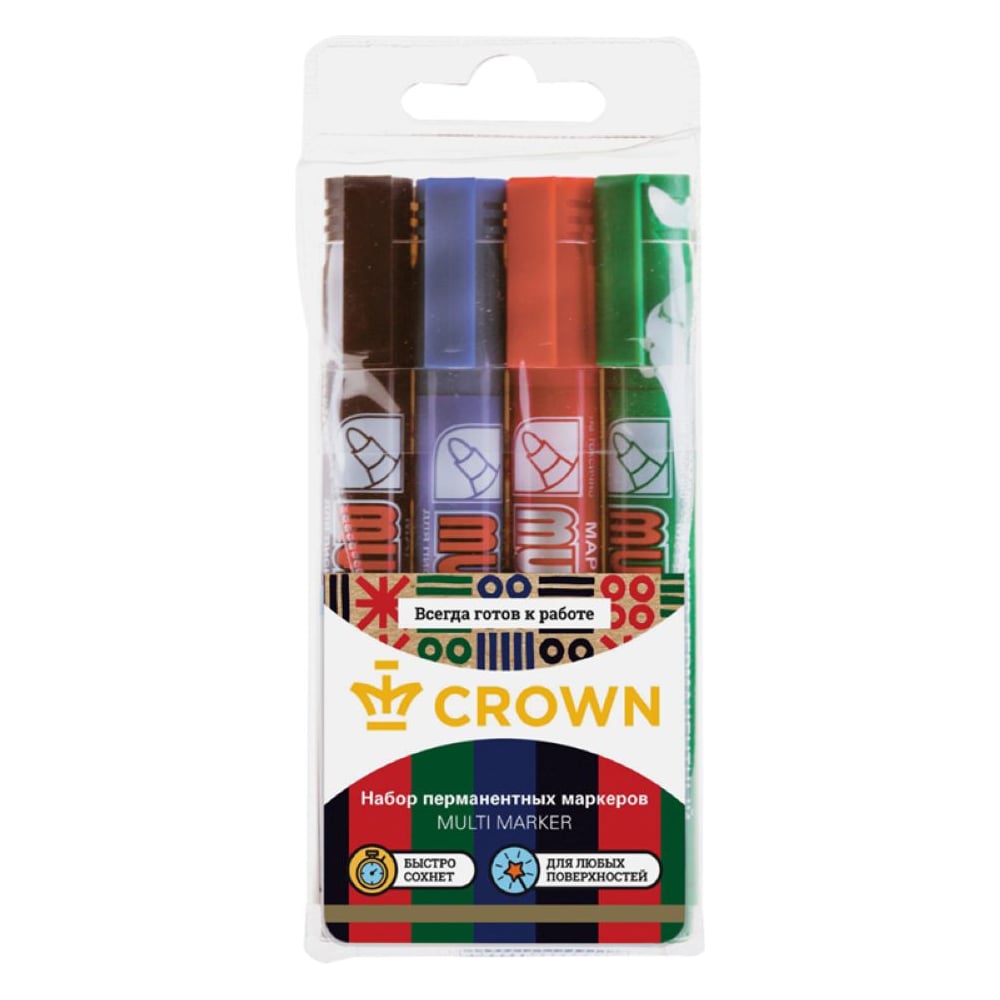 Изображение товара Набор перманентных маркеров Crown Multi Marker 04цв. пулевидные, 4 шт.
