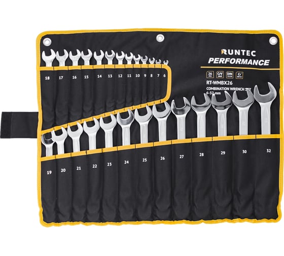 Изображение товара Набор ключей комбинированных RUNTEC CrV 6-32 мм в сумке, 26 предметов RT-WMBX26