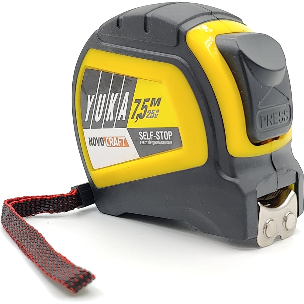 Изображение товара Рулеткa измерительная Novocraft 7,5 м Yuka с автостопом, лента 25 мм, магнитный крюк, уп. 1 шт. YK075250M