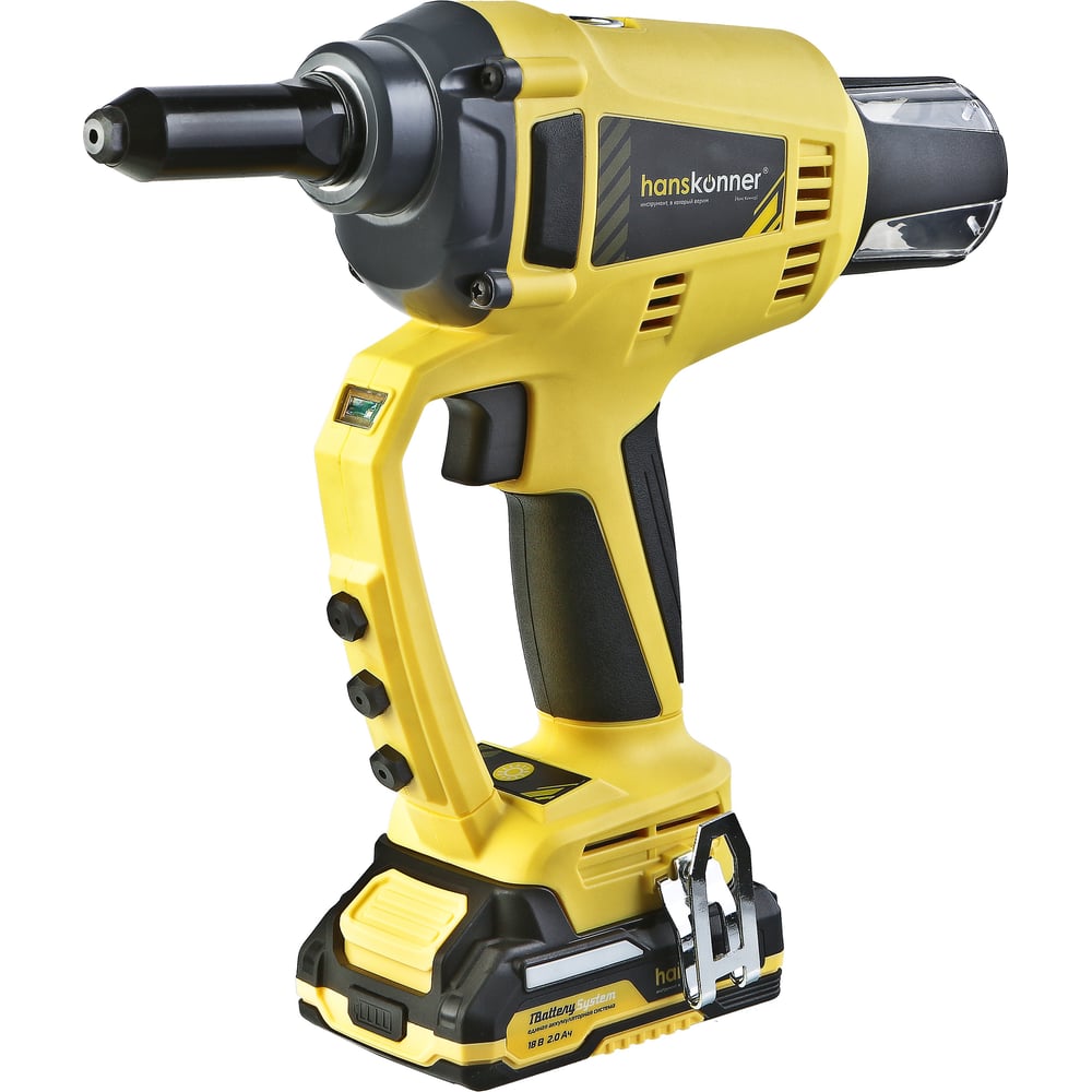 Изображение товара Пистолет заклепочный Hanskonner аккумуляторный 18ВS с двумя аккумуляторами