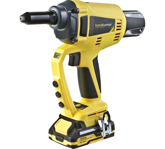 Изображение товара Пистолет заклепочный Hanskonner аккумуляторный 18ВS (2.4, 3.2, 4.0, 4.8 мм), 2х2Ач, ЗУ HRG18PRO