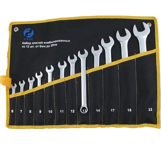 Изображение товара Набор ключей CNIC комбинир. из 12-ти шт. рожк. и накид. 6 - 22 в сумке хром-ванадий 8411 39810