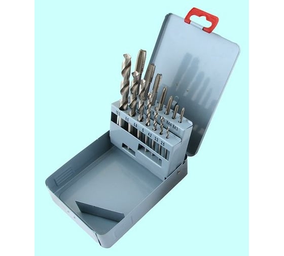 Изображение товара Резьбонарезной набор CNIC из 7 метчиков М3-М12 Р18 и 7 сверл d2.5-d10.3 Р18 в мет. коробке 53869
