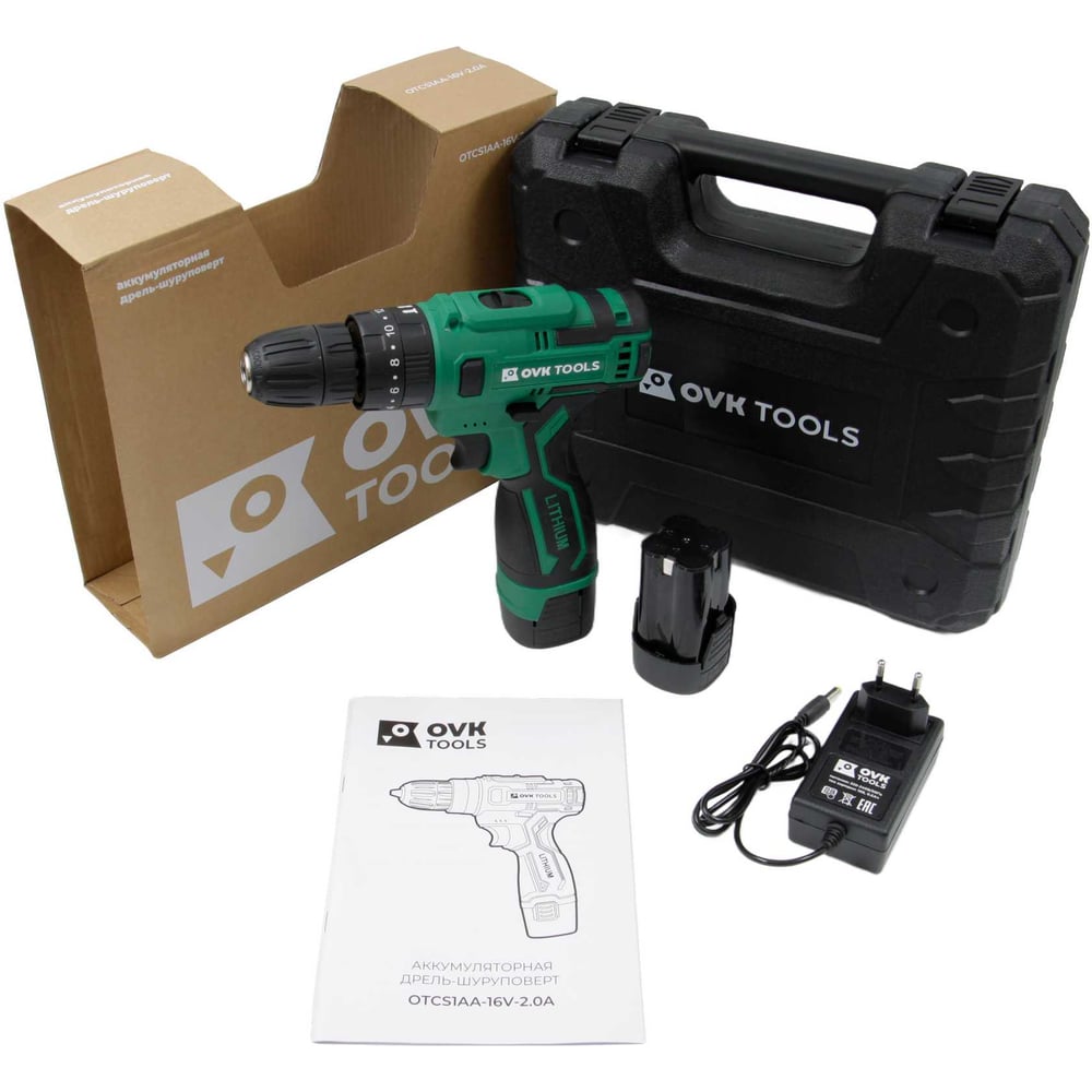 Изображение товара Аккумуляторная дрель-шуруповерт OVK TOOLS OTCS1AA-16V 2.0A 16 В бесщеточный