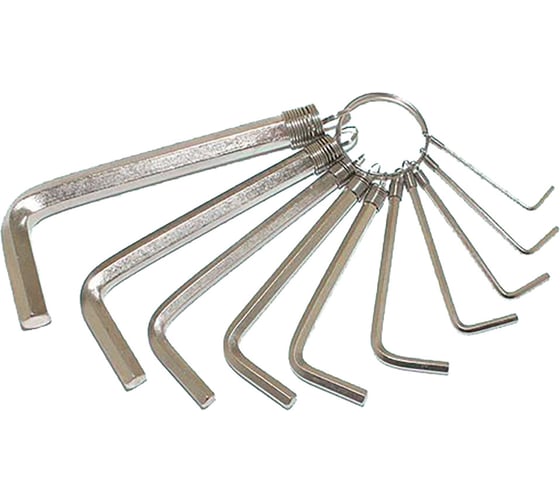 Изображение товара Набор ключей CNIC шестигранных из 10шт 1,5;2;2,5;3;4;5;5,5;6;8;10мм на кольце СrV никель 2302 66463