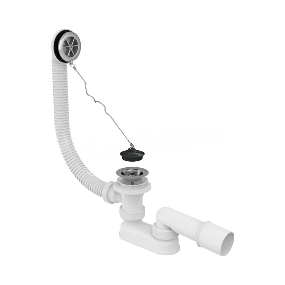 Изображение товара Сифон для ванны AlcaPlast A501 хромированный 570x120 мм с пробкой на цепочке