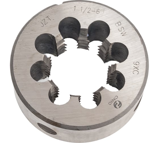 Изображение товара Плашка CNIC дюймовая 1 1/2"- 6BSW 55гр 9ХС 6 ниток/дюйм, dнар. 75мм резьба Уитворта 55866
