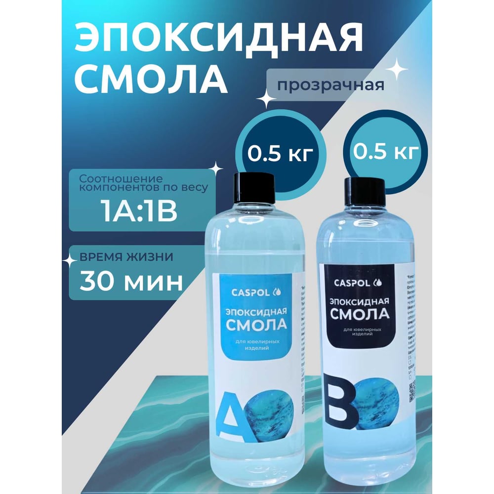Изображение товара Эпоксидная смола Caspol 1А:1В прозрачная 0,5кг+0,5кг для творчества и ремонта