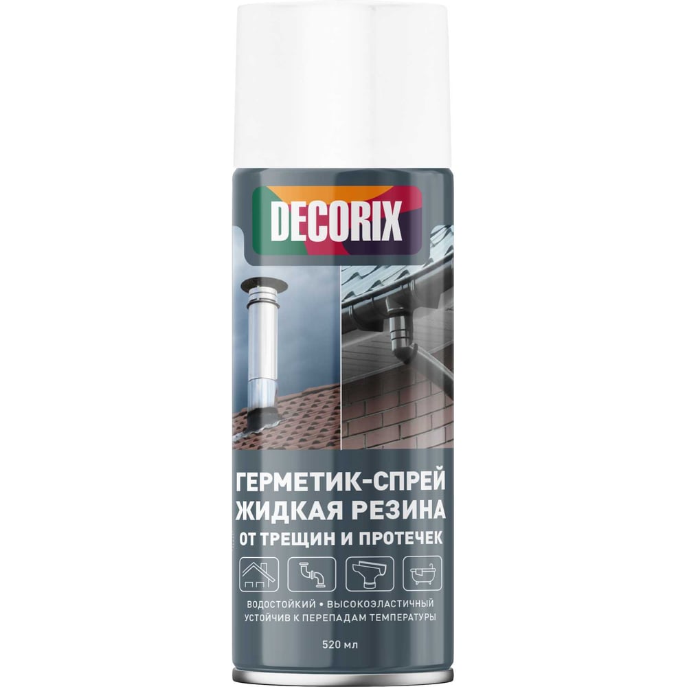 Изображение товара Герметик-спрей жидкая резина Decorix 520 мл белый герметизация трещин и протечек