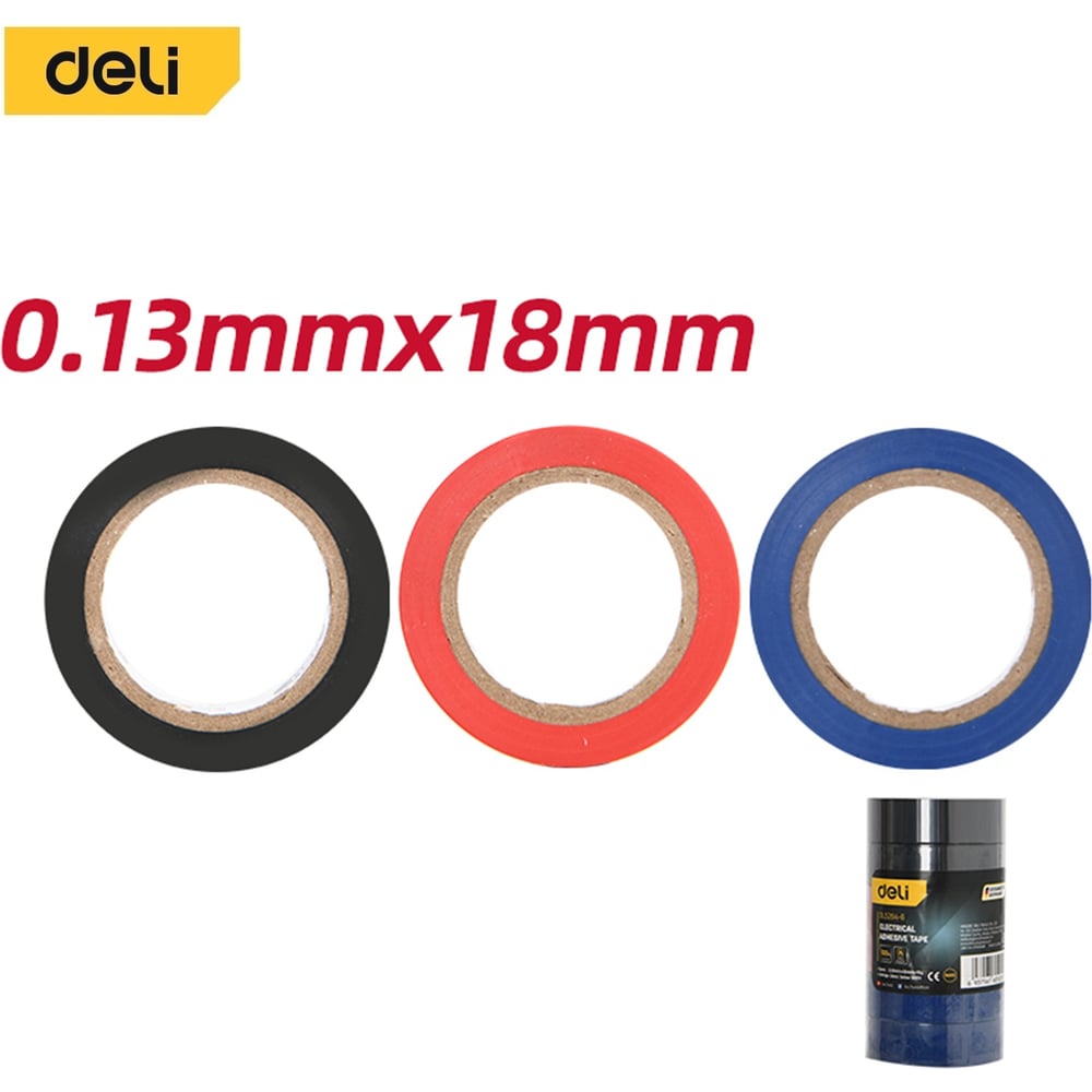 Изображение товара Набор изолент DELI 6 шт 9м х 18 мм DL5264-6 электромонтажные материалы