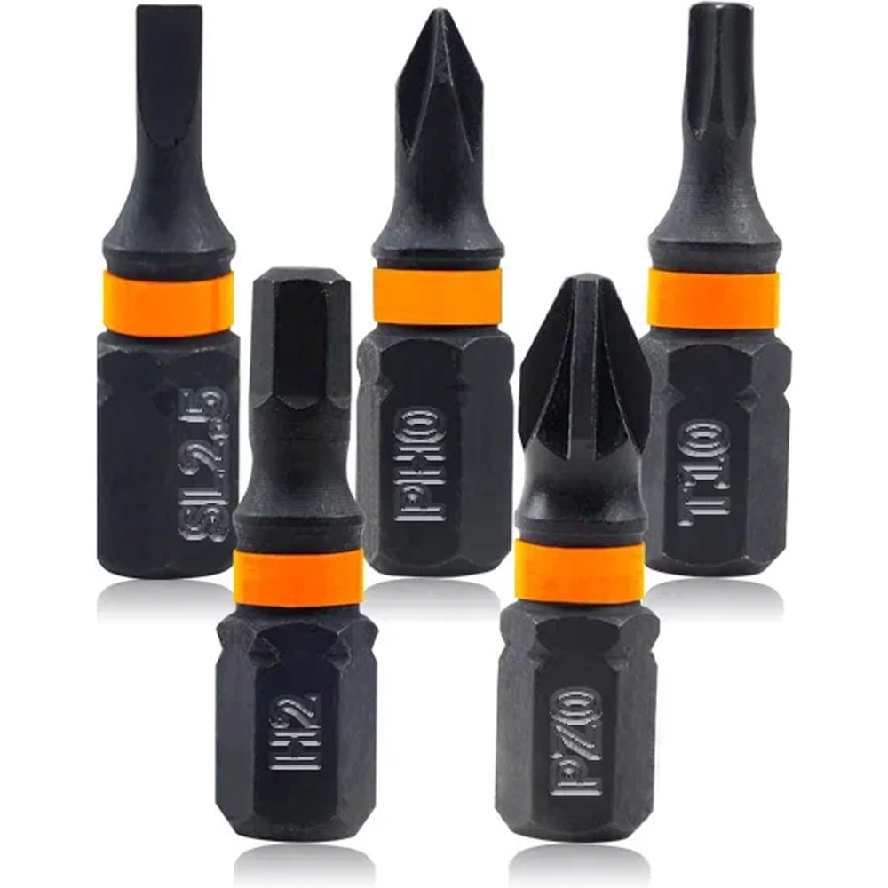 Изображение товара Набор бит DINGQI 25мм/PZ0/T10/H2/PH0/SL2.5, 5 шт, магнитные, S2 материал