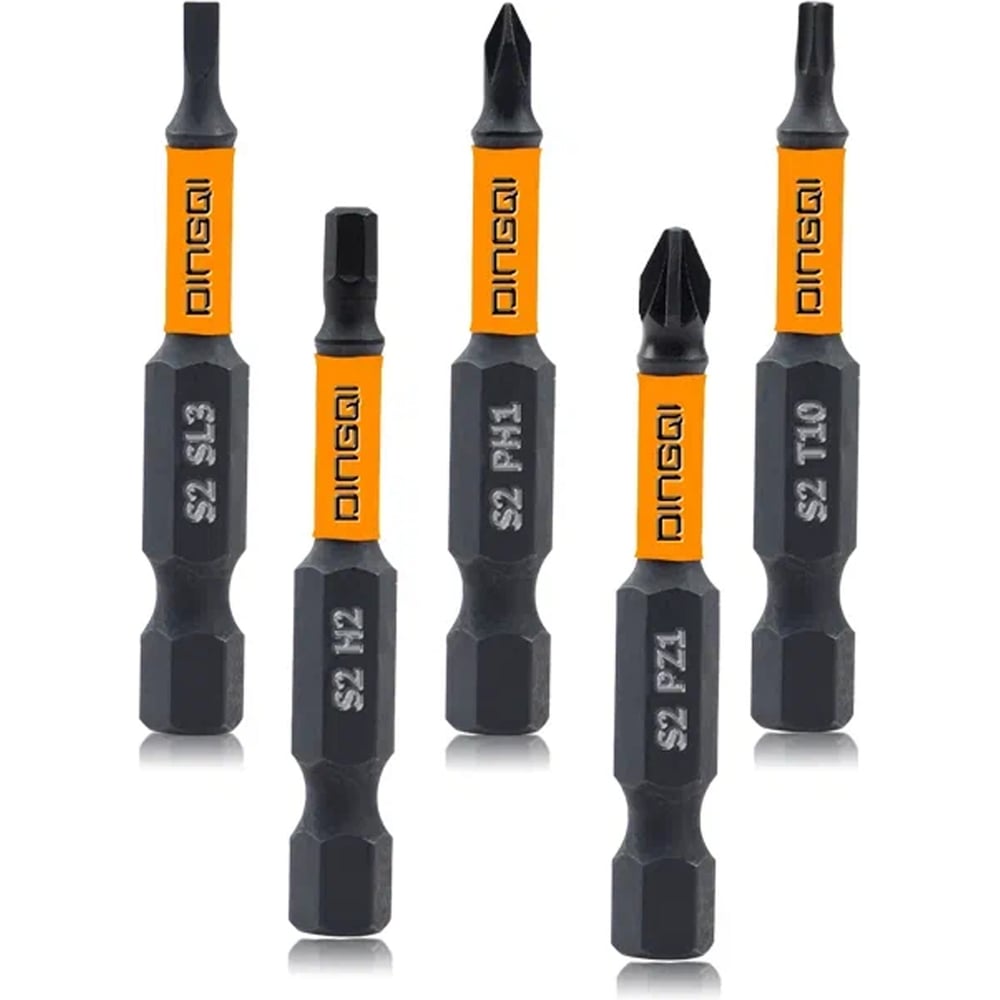 Изображение товара Набор бит DINGQI 25мм/PZ0/T10/H2/PH0/SL2.5, 5 шт, магнитные, S2 материал