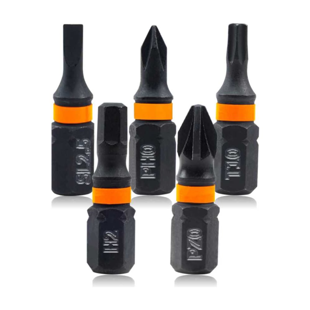 Изображение товара Набор бит DINGQI 25мм/PZ0/T10/H2/PH0/SL2.5, 5 шт, магнитные, S2 материал Изображение товара Набор бит DINGQI 25мм/PZ0/T10/H2/PH0/SL2.5, 5 шт, магнитные, S2 материал