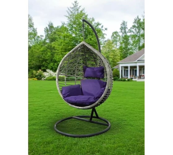 Изображение товара Качели садовые Green Days Кокон, 1-мест, 65х105х198 см, 150 кг, темн-серый, ротанг, подушка фиолетовая T 375894