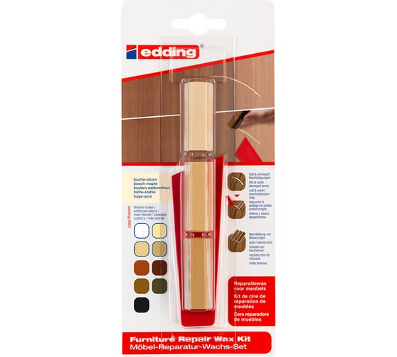 Изображение товара Восковой набор для ремонта мебели Edding (3 оттенка; бук-клен; блистер) E-8901#3-B#611