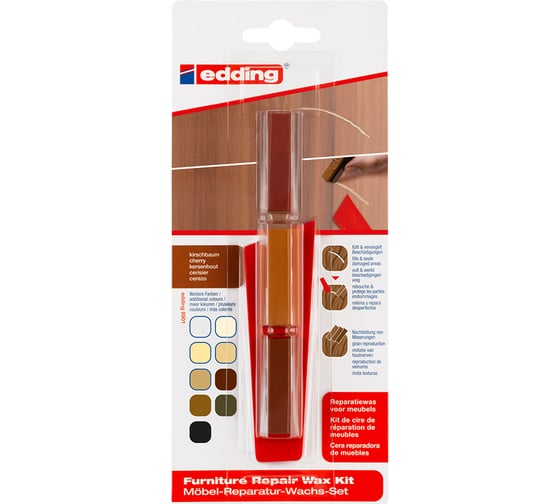 Изображение товара Восковой набор для ремонта мебели Edding (3 оттенка; вишня; блистер) E-8901#3-B#606