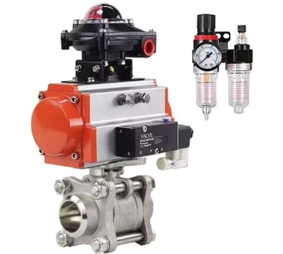 Изображение товара Кран шаровой КШПП DN.ru 316.200-ISO Ду10 Ру63, пневмопривод SA-065, пневмораспределитель (2EM) 220VAC, БКВ LSB-410 (EX), БПВ D160-75103