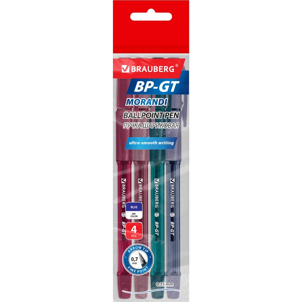 Изображение товара Набор шариковых ручек BRAUBERG BP-GT MORANDI, 4 шт синие, 0,7 мм