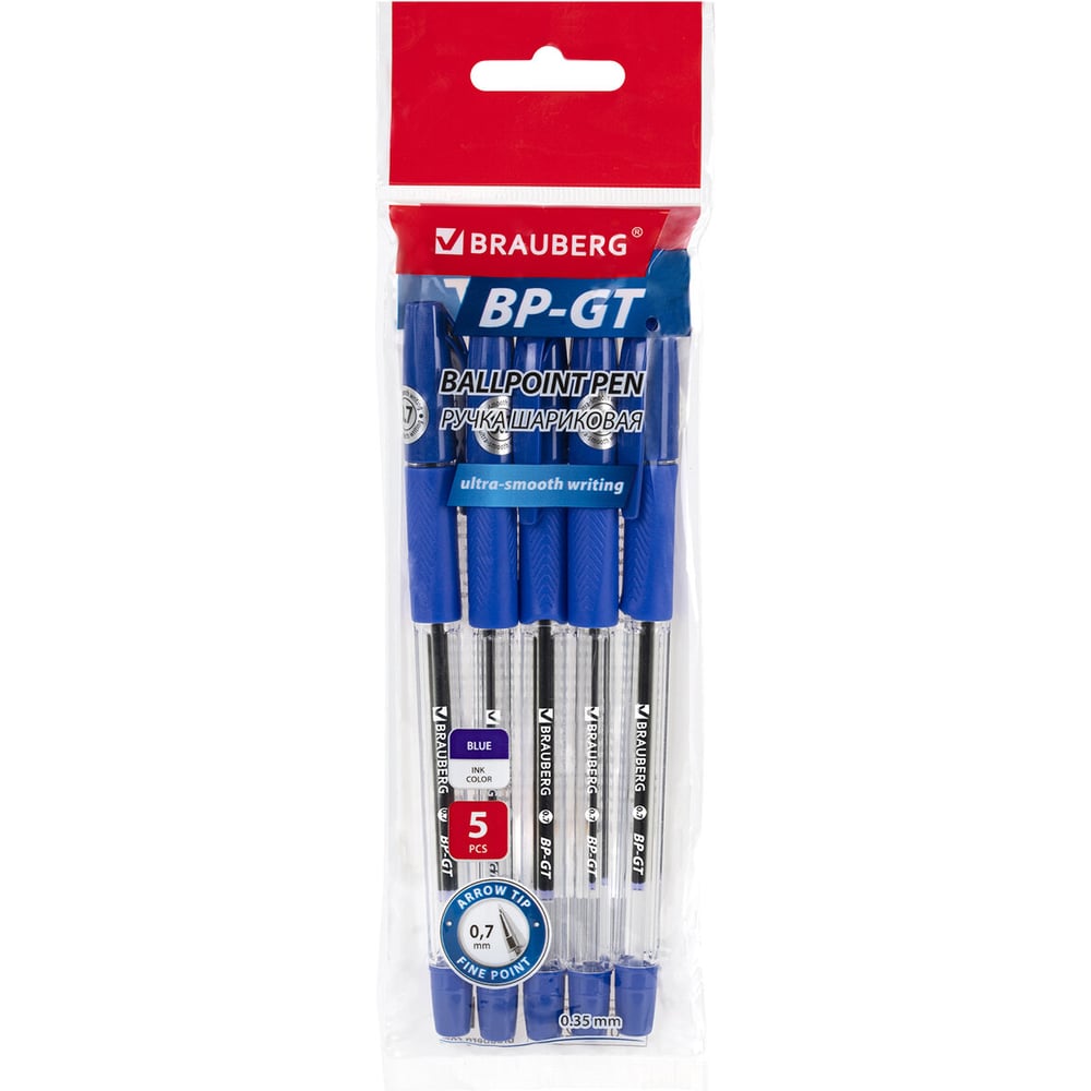Изображение товара Набор шариковых ручек BRAUBERG BP-GT, 5 шт, синие, узел 0,7 мм