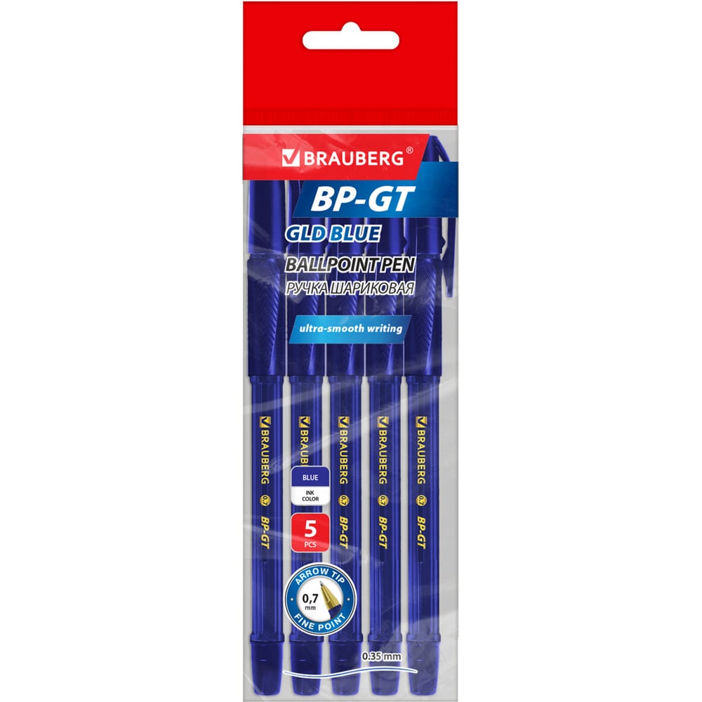 Изображение товара Шариковые ручки BRAUBERG BP-GT GLD BLUE, 5 шт, синие, узел 0,7 мм