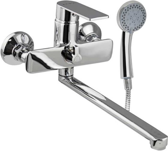 Изображение товара Смеситель для ванны FABIA с длинным, плоским изливом, с дивертором м/к на корпусе, цвет хром 9686