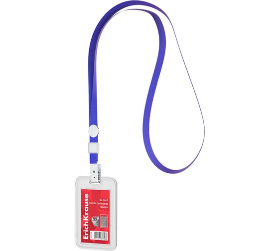 Изображение товара Бейдж вертикальный ОФИСМАГ ERICH KRAUSE 54х85мм, корпус прозрачный, цвет ленты синий, 63728 238996