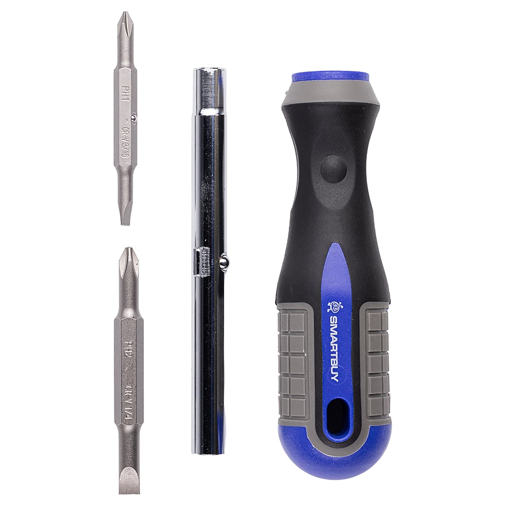 Изображение товара Двусторонняя отвертка SMARTBUY 6 в 1 CR-V со сменными насадками
