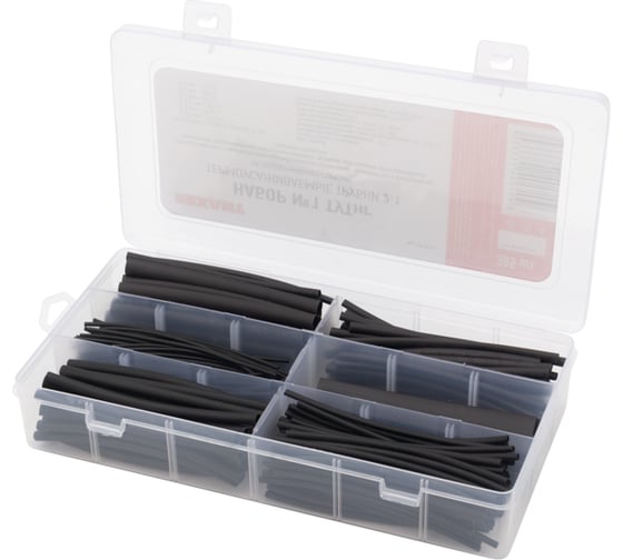 Изображение товара Набор термоусадочных трубок REXANT №1 ТУТнг черная, 305 шт. 29-0131