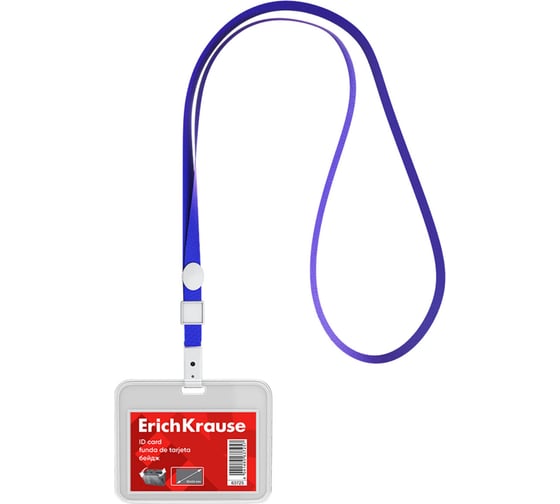 Изображение товара Бейдж горизонтальный ОФИСМАГ ERICH KRAUSE 85х54мм, корпус прозрачный, цвет ленты синий, 63725 239000