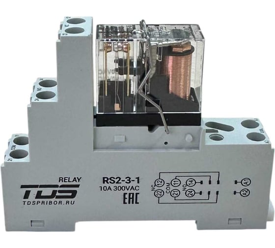 Изображение товара Промежуточное реле с колодкой TDS RS2-3-1, 2 перекидных контакта, AC 230В/5А TDS32902