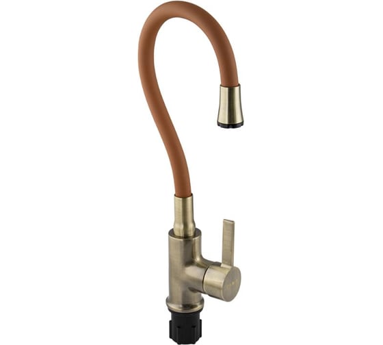 Изображение товара Смеситель для кухни FABIA с гибким изливом, шаровый, коричневый излив, корпус бронза 9651