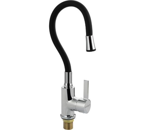 Изображение товара Смеситель для кухни FABIA с гибким изливом, шаровый, черный излив, корпус хром 9654