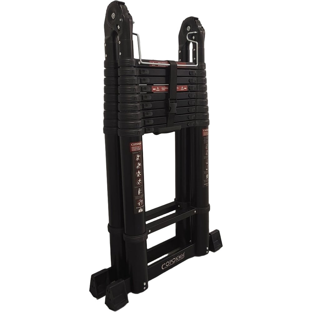 Изображение товара Телескопическая лестница-стремянка Сорокин Standart 24.82, профессиональная алюминиевая