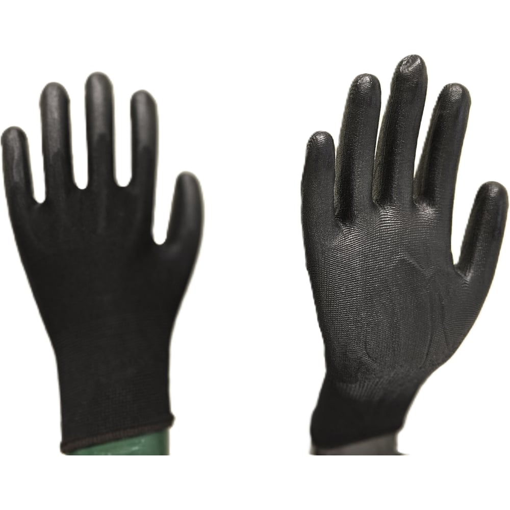 Изображение товара Нейлоновые перчатки с покрытием из полиуретана черные 120 пар для защиты и гигиены