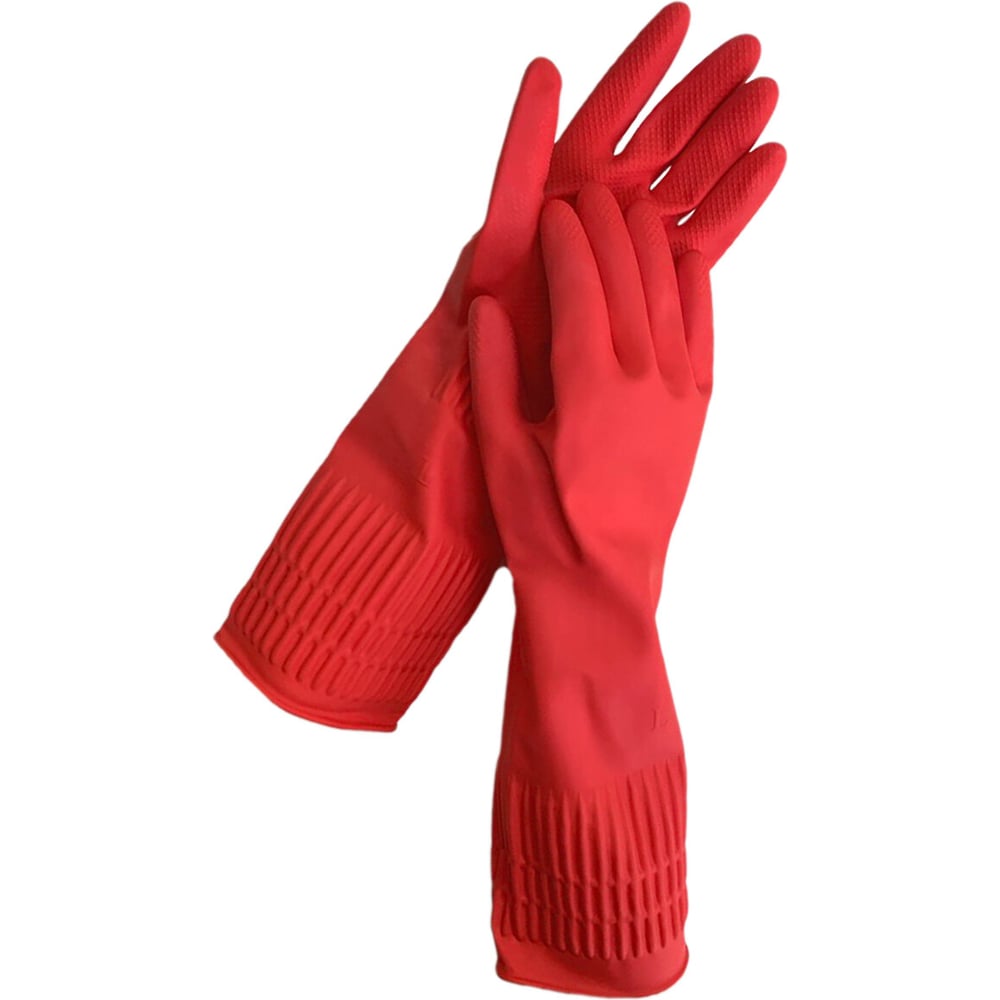 Изображение товара Многоразовые перчатки LAIMAЕ латексные c длинной манжетой 25 см красные размер L большой, вес 80г, 700530