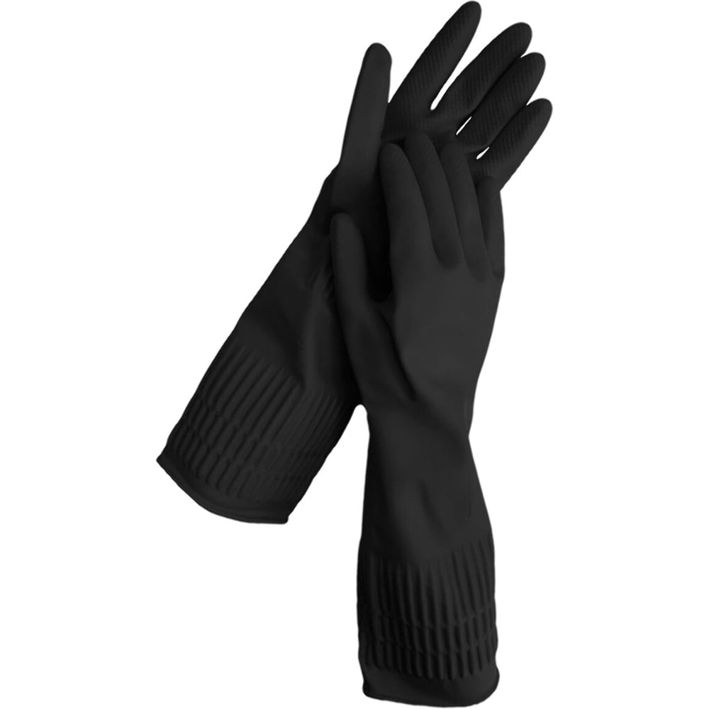 Изображение товара Многоразовые перчатки LAIMAЕ латексные c длинной манжетой 25 см черные размер M средний, вес 75г, 700531